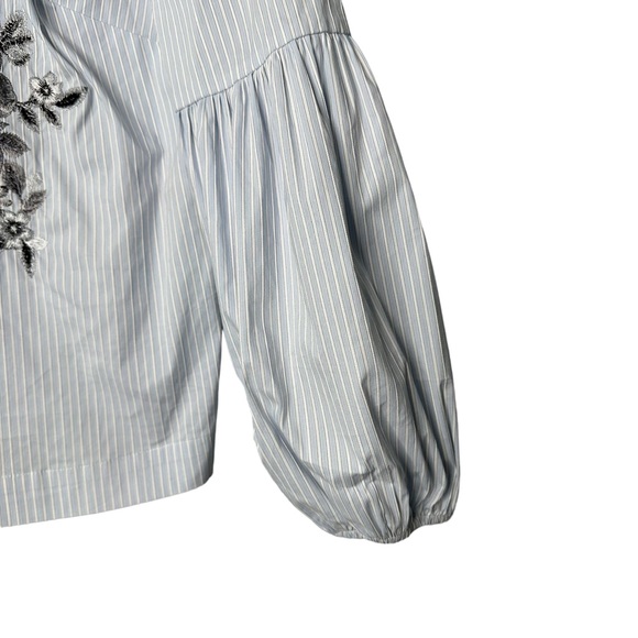 White House Black Market Yarn Dye Cotton Embroidered Blouse Top - Picture 5 of 8